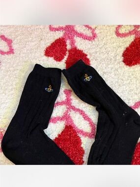 Black Embroidered Logo Dress Socks - Vivienne Westwood